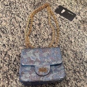Stylish Blue Glitter Chain Bag CLUTCH